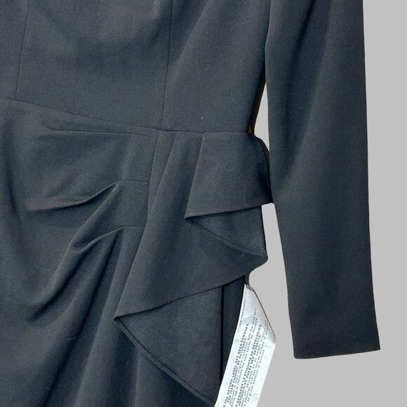 Dress The Population Ruffled 3/4 Sleeves Midi Cocktail Dress Black Women S NWOT - Picture 5 of 9